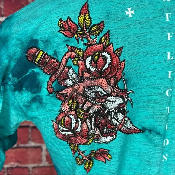 Affliction Black Label Men’s Tiger Rhinestone Short Sleeve T-shirt- XL /3XL -NWT - Picture 12 of 14